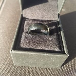 Solid black metallic ring, size 8